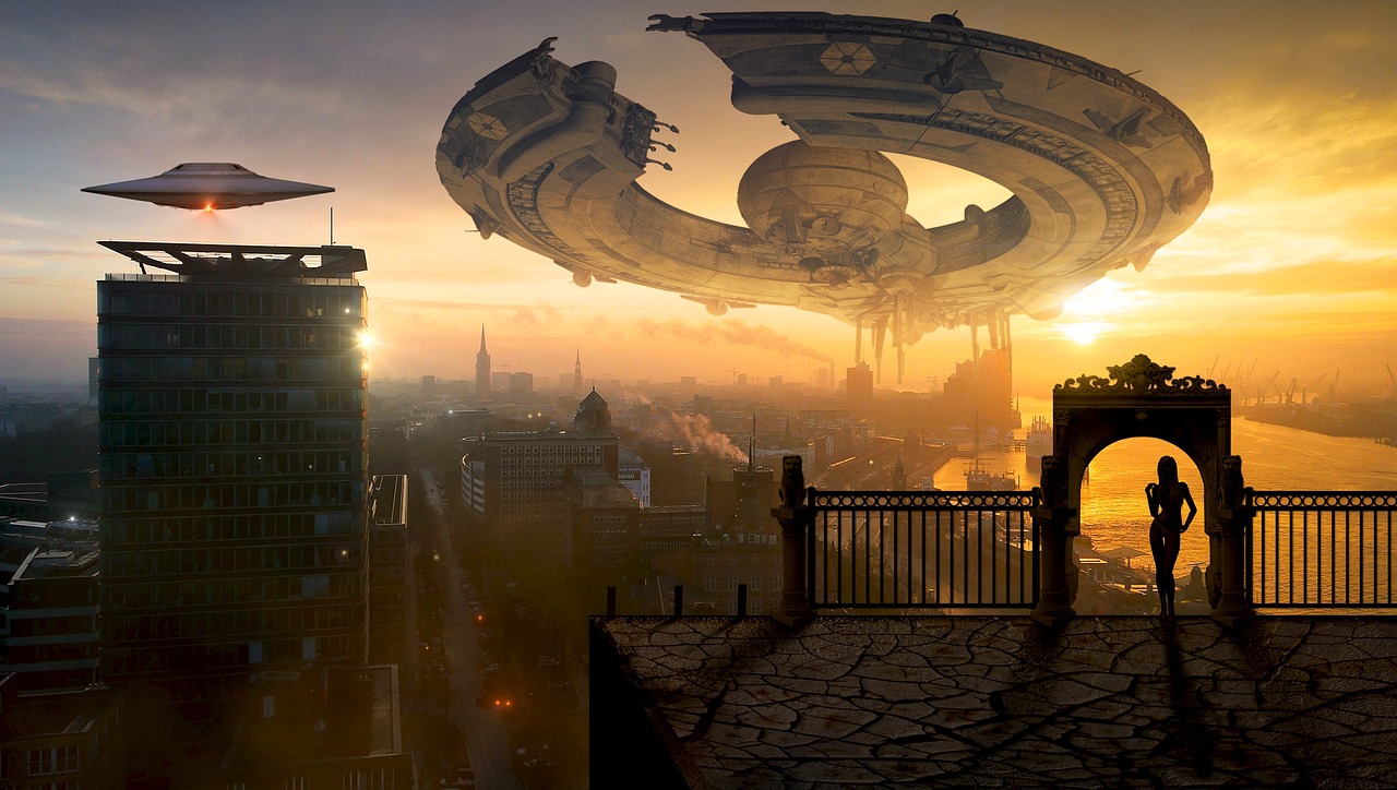 A  strange alien city representing setting in storytelling.