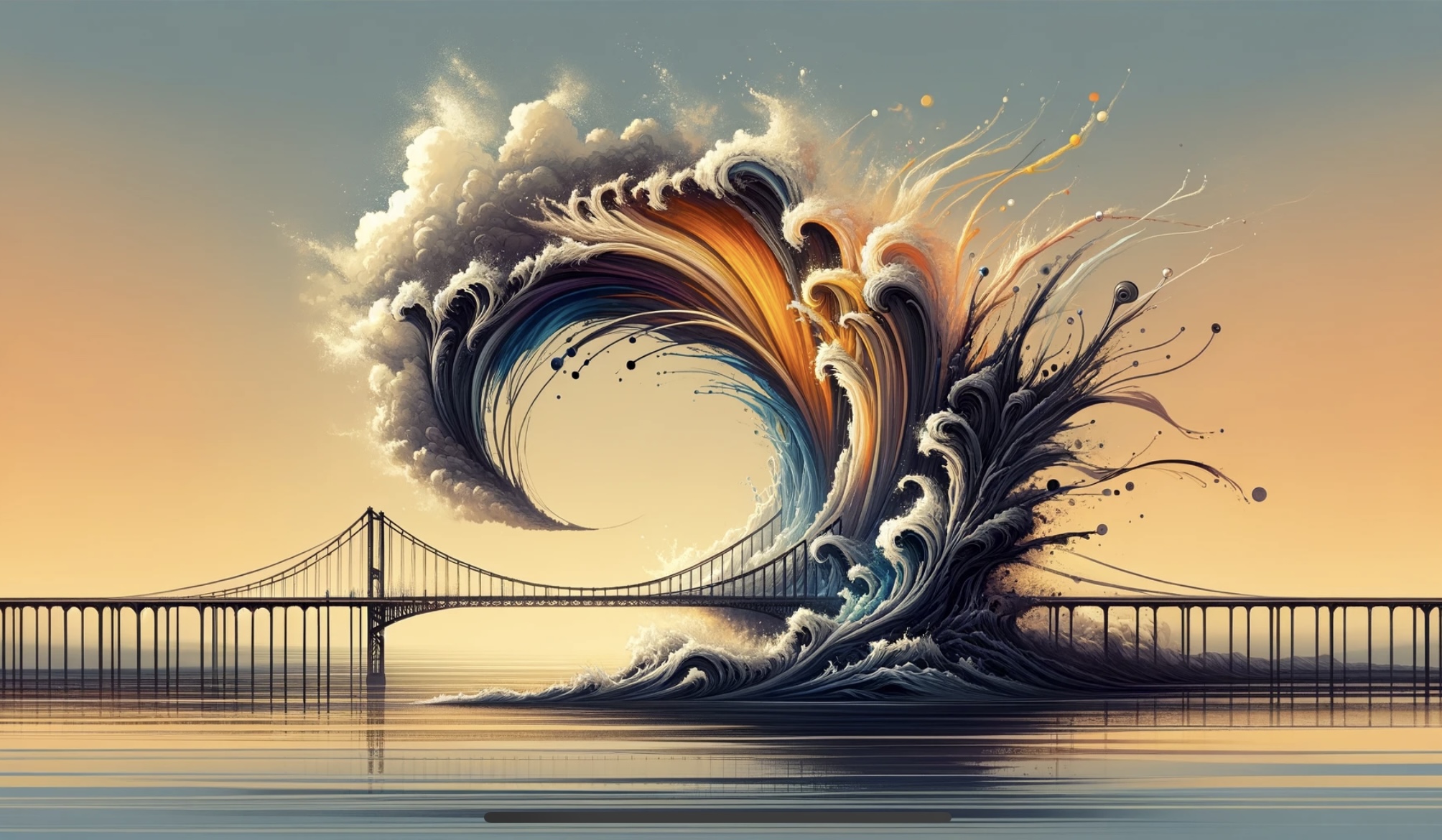A picture of a wave arcing over a bridge representing plot arcs. 